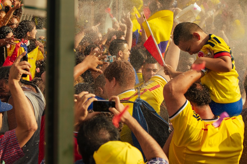 Fans celebrate Colombia's game against Uruguay