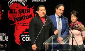 Chávez with Oliver Stone promoting the movie