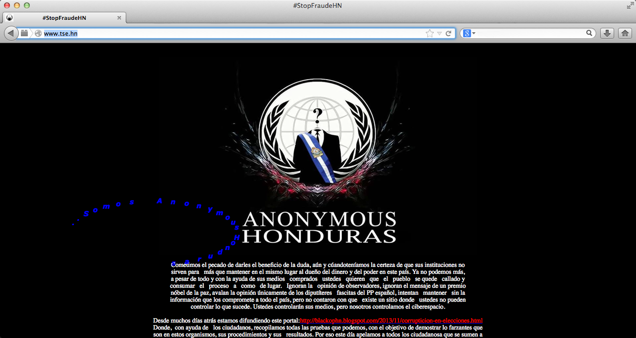 Anonymous Hacks Honduras's Elections Website