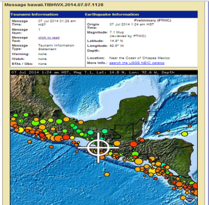 here is no tsunami alert for Hawaii and neighboring isles on the Pacific Ocean near Mexico. (PTWC)